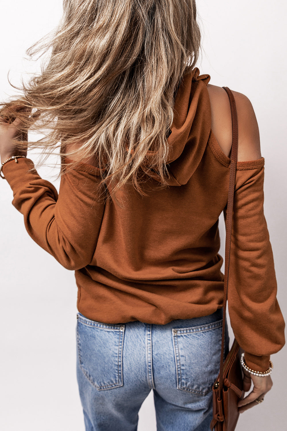 Cold Shoulder Long Sleeve Hoodie Trandify Deal