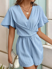 Tied V-Neck Short Sleeve Romper Trandify deal