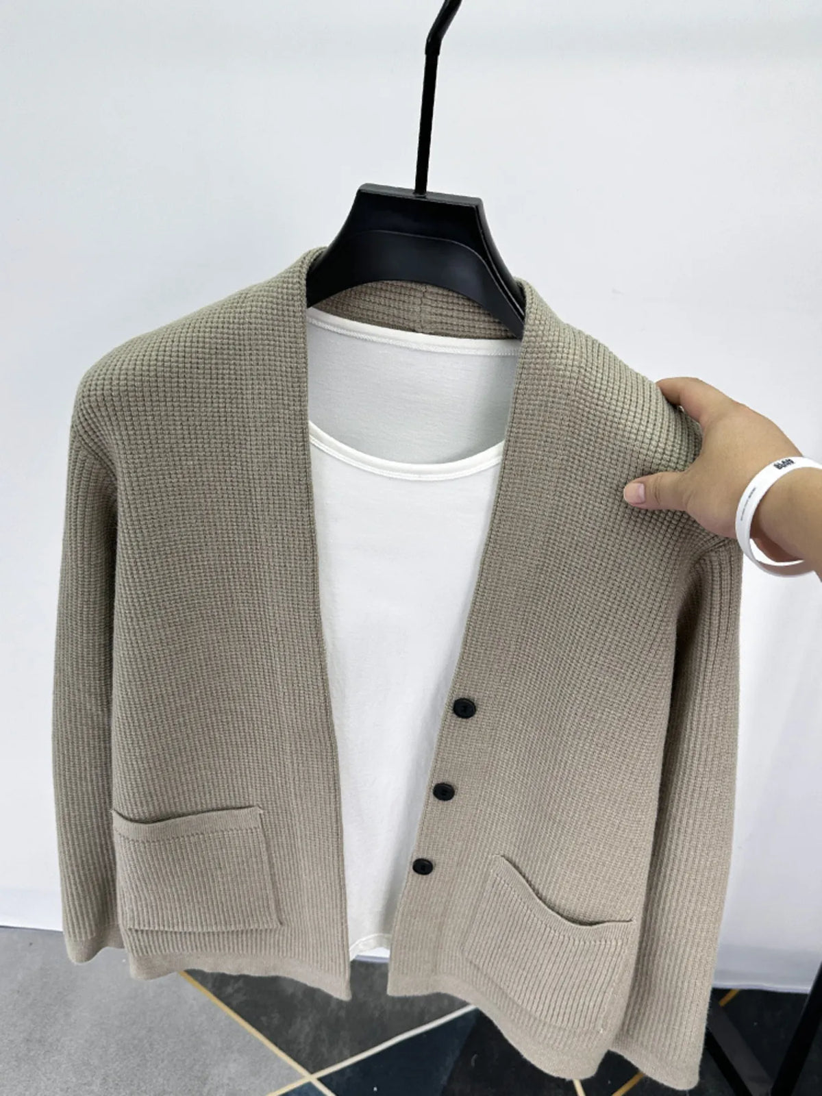 Men's Plus Size Button-Up Long Sleeve Cardigan – Camel Casual Knit Sweater for Big & Tall Men