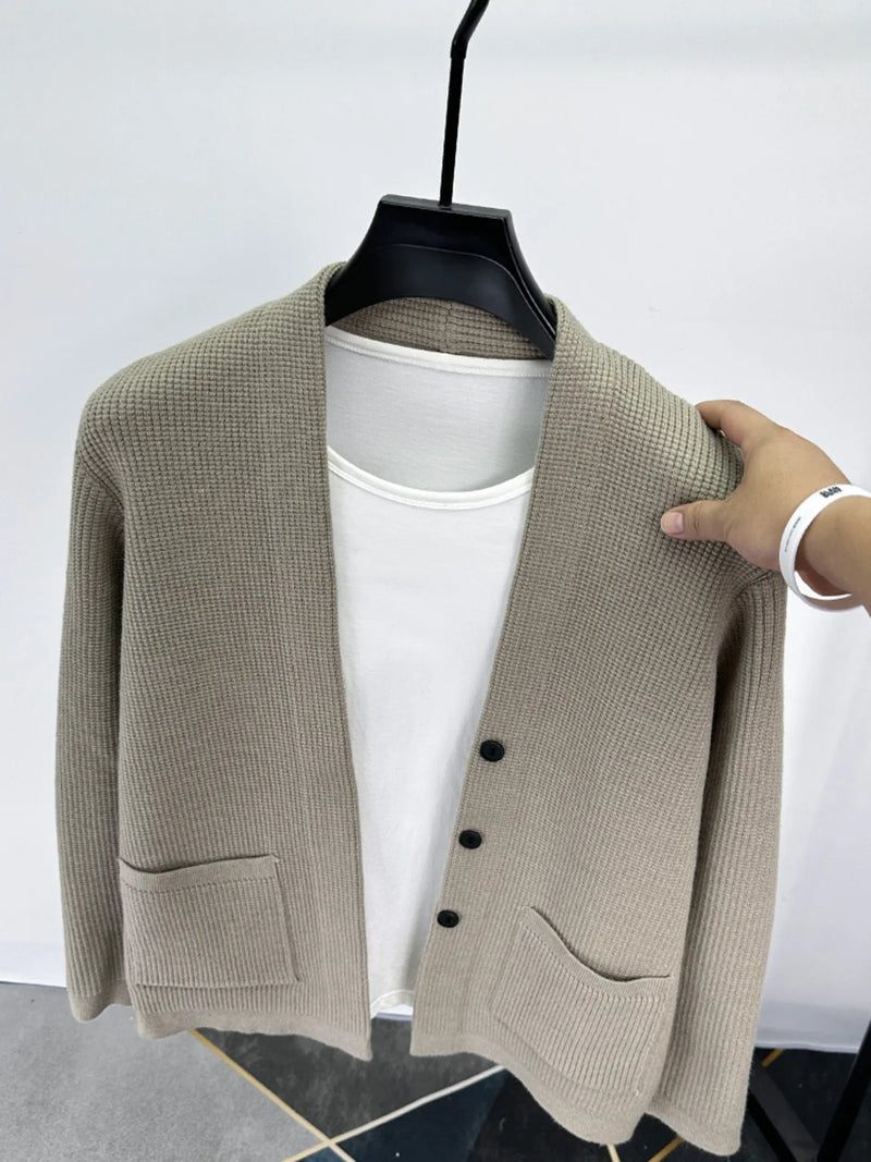Men's Plus Size Button-Up Long Sleeve Cardigan – Camel Casual Knit Sweater for Big & Tall Men