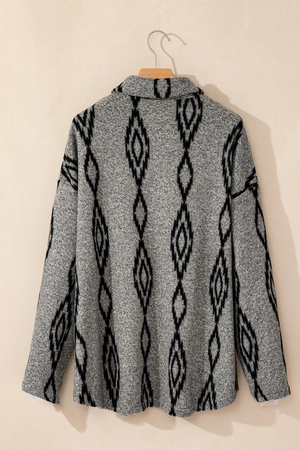 Pocketed Geometric Collared Neck Button Down Shacket Trandify Deal