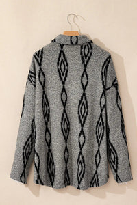 Pocketed Geometric Collared Neck Button Down Shacket Trandify Deal