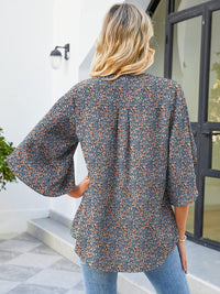 Printed Notched Half Sleeve Blouse Trandify Deal