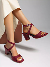 Women's open toe block heel sandals with ankle strap