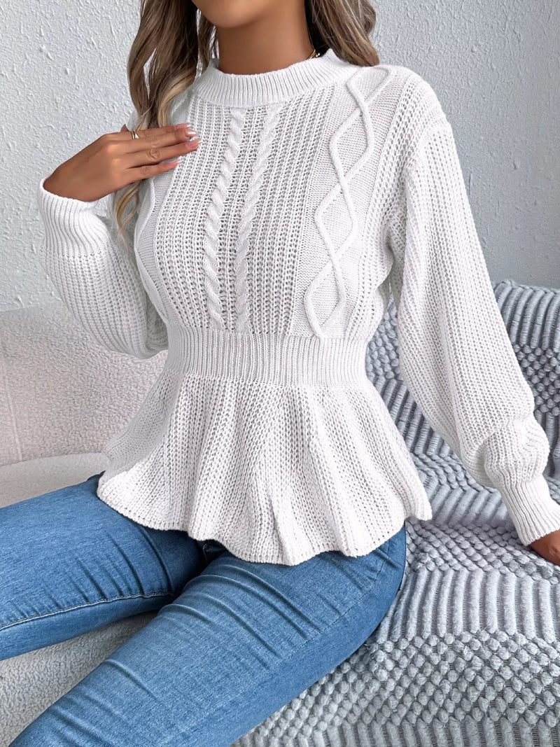 Women's Cable Knit Peplum Sweater | Cozy Acrylic Top