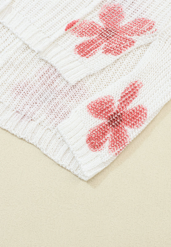 Drawstring Flower Hooded Knit Top Trandify Deal