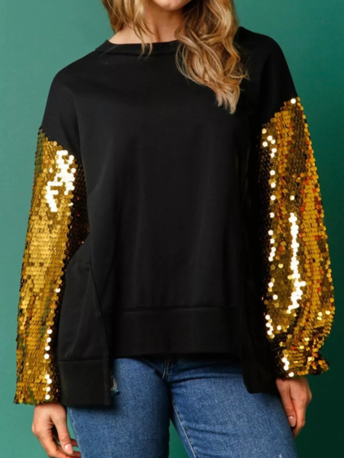 Women's Oversized Sequin Sweatshirt in Black