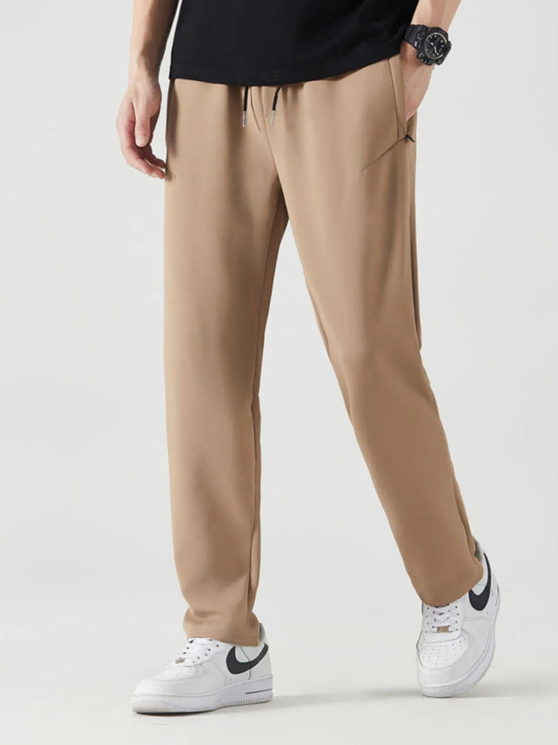 Men's Plus Size Drawstring Active Pants – Khaki Comfortable Joggers for Gym & Casual Wear