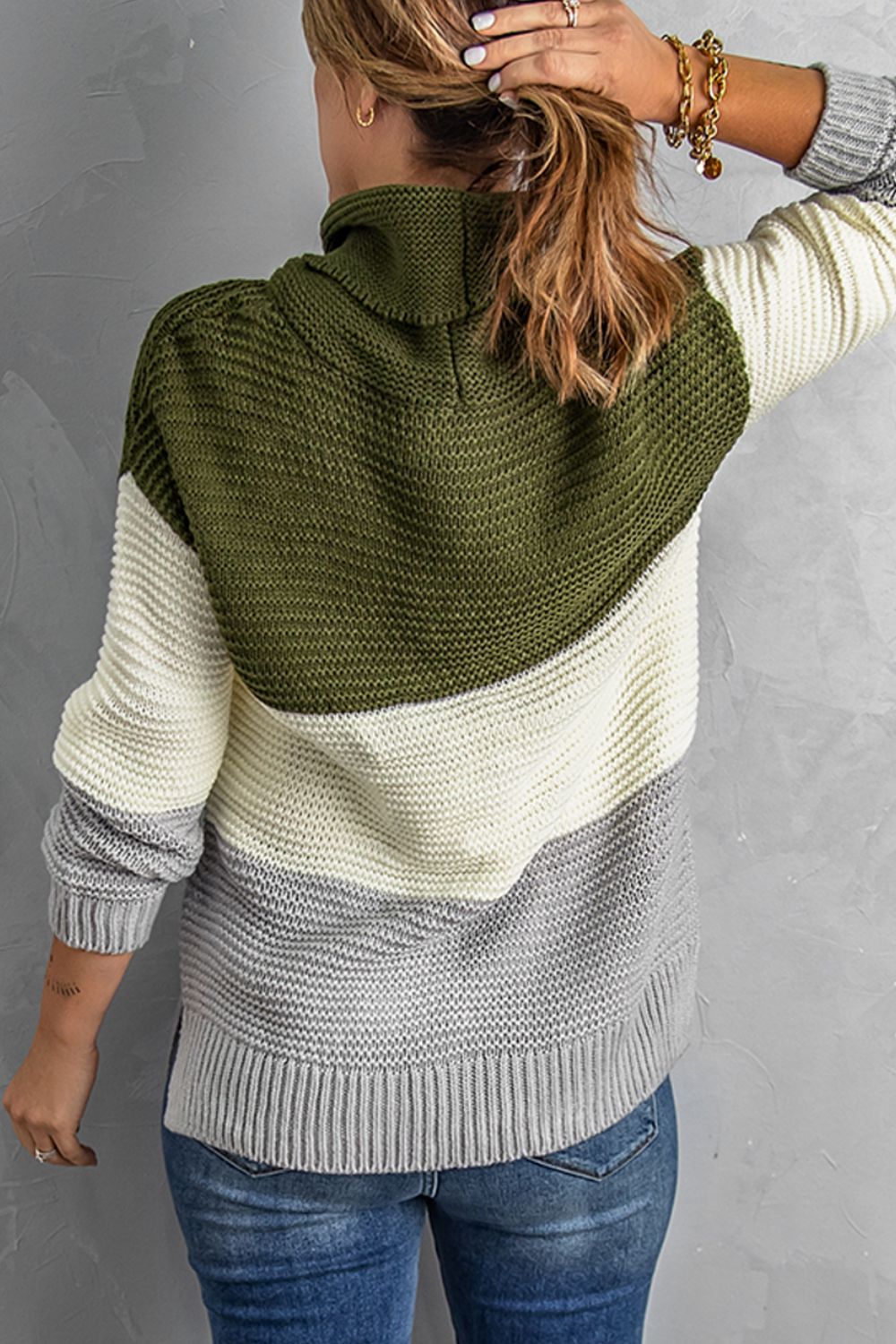 Color Block Turtleneck Long Sleeve Sweater Trandify Deal