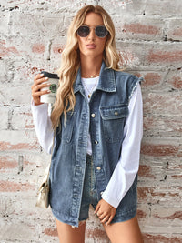 Raw Hem Sleeveless Button Up Denim Jacket Trandify deal