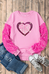 Valentine’s Day Sequin Heart Long Sleeve Sweatshirt Trandify deal