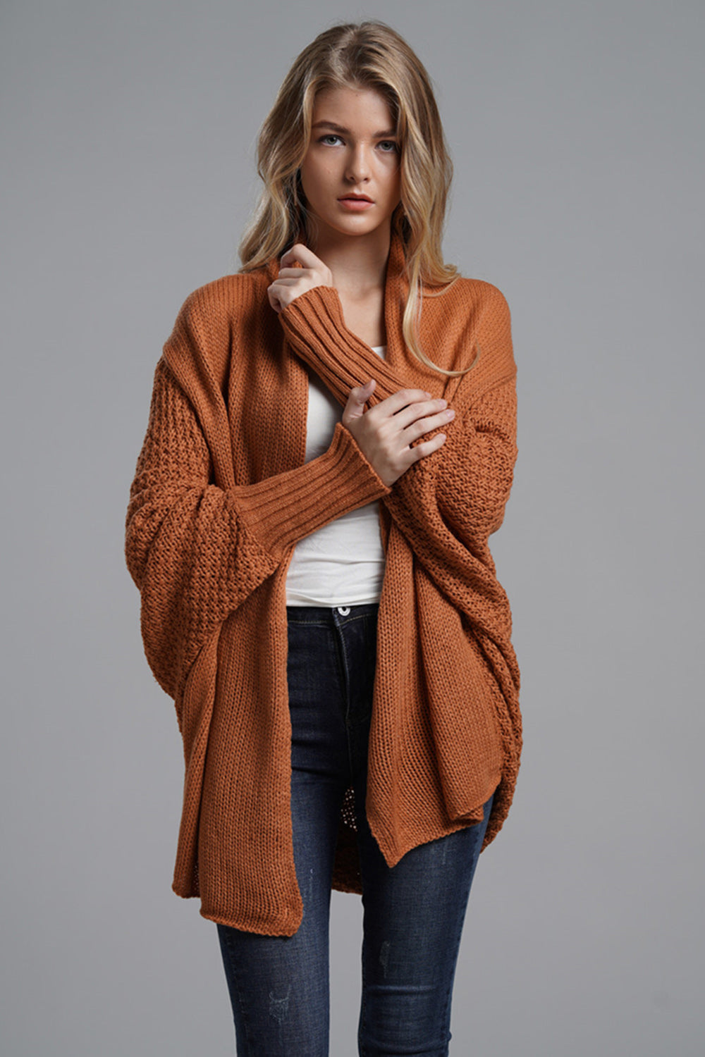 Open Front Batwing Sleeve Cardigan Trandify Deal