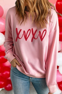Valentine’s Day XOXO Round Neck Drop Shoulder Sweatshirt Trandify Deal