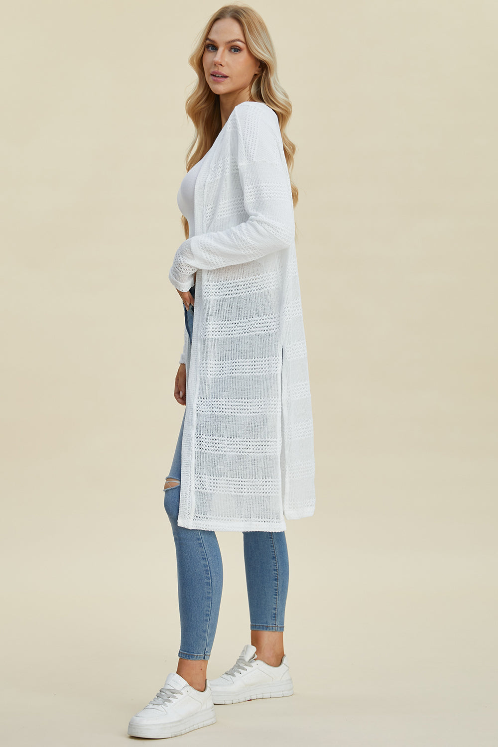 Double Take Full Size Open Front Longline Cardigan Trandify deal