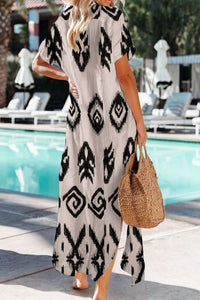 Geometric Button Up Short Sleeve Cover Up Trandify deal