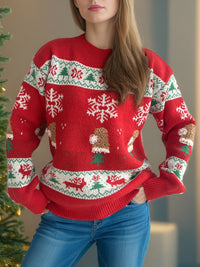 Christmas Element Round Neck Long Sleeve Sweater Trandify Deal
