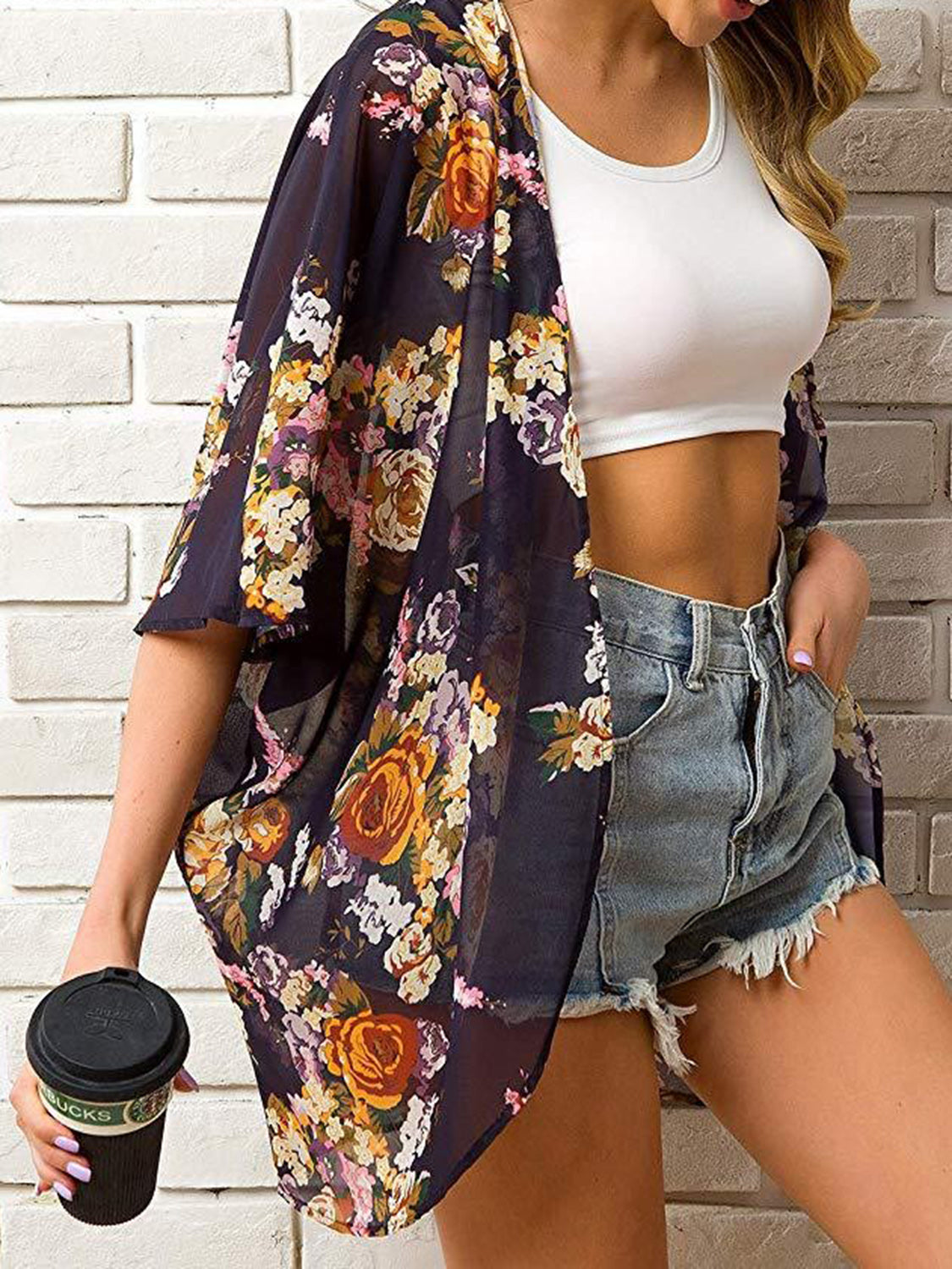 Open Front Half Sleeve Cover-Up Trandify deal