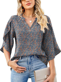 Printed Notched Half Sleeve Blouse Trandify Deal