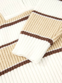 Women's Striped Ribbed Half Zip Sweater