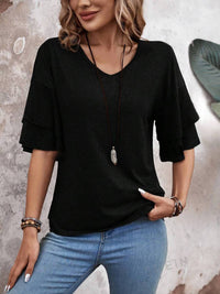 V-Neck Half Sleeve Blouse - Trandify Deal