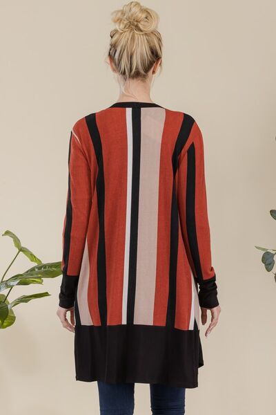 Plus Size Striped Button-Up Cardigan for Women – Long Sleeve Open Front Knit Sweater