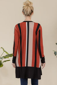 Plus Size Striped Button-Up Cardigan for Women – Long Sleeve Open Front Knit Sweater