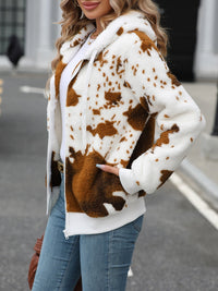 Fuzzy Drawstring Zip Up Hooded Jacket Trandify Deal