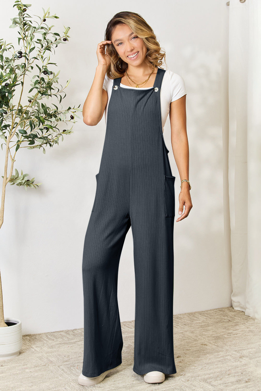 Double Take Full Size Wide Strap Overall with Pockets Trandify deal