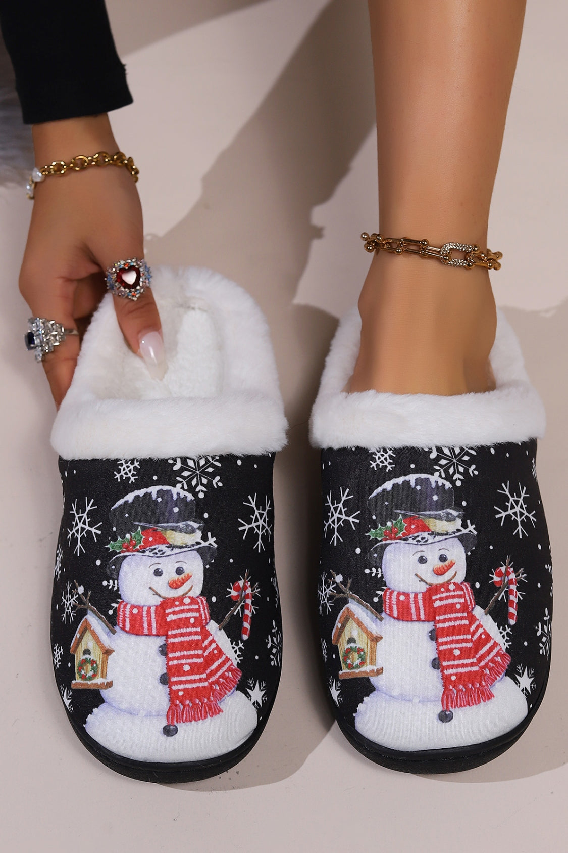 Snowman Round Toe Faux Fur Slippers Trandify Deal