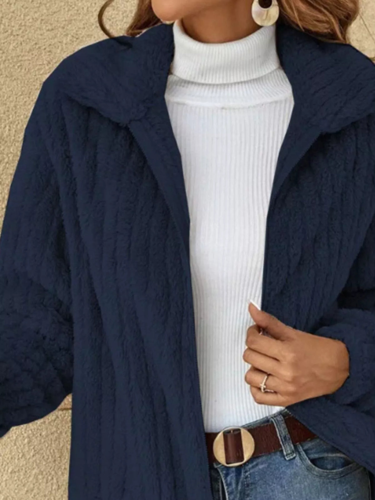 Plus Size Textured Zip Jacket for Women | Casual Long Sleeve