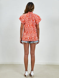 Ditsy Floral Mock Neck Flounce Sleeve Blouse Trandify deal