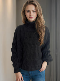 Cable-Knit Turtleneck Long Sleeve Sweater Trandify Deal