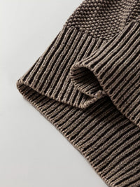 Women's beige cable knit cotton sweater casual crewneck pullover