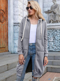 Double Take Full Size Zip-Up Longline Hoodie with Pockets Trandify deal