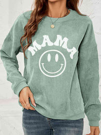 Round Neck Long Sleeve MAMA Graphic Sweatshirt Trandify deal