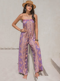 Tied Printed Tube Wide Leg Jumpsuit Trandify deal