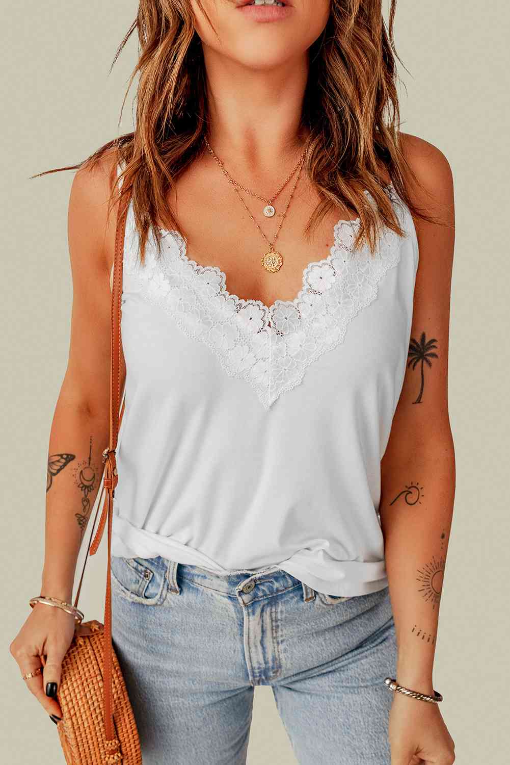 Full Size Lace Trim V-Neck Cami Top Trandify deal