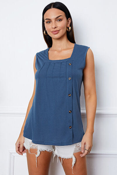 Square Neck Decorative Button Tank Trandify deal