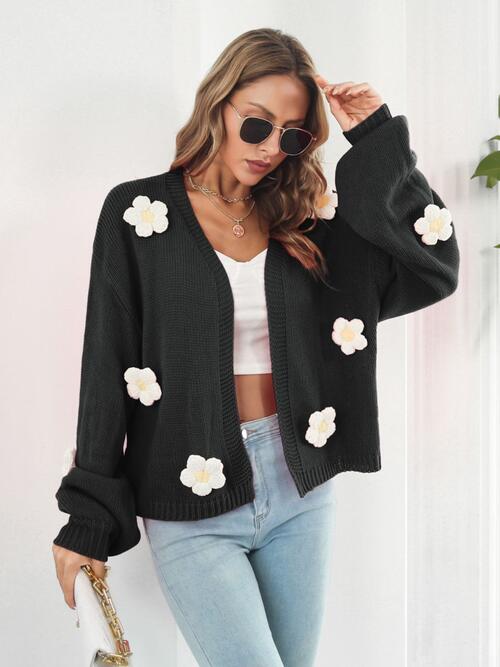 Floral Open Front Long Sleeve Cardigan Trandify deal