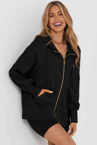 Zip Up Long Sleeve Drawstring Hoodie Trandify deal