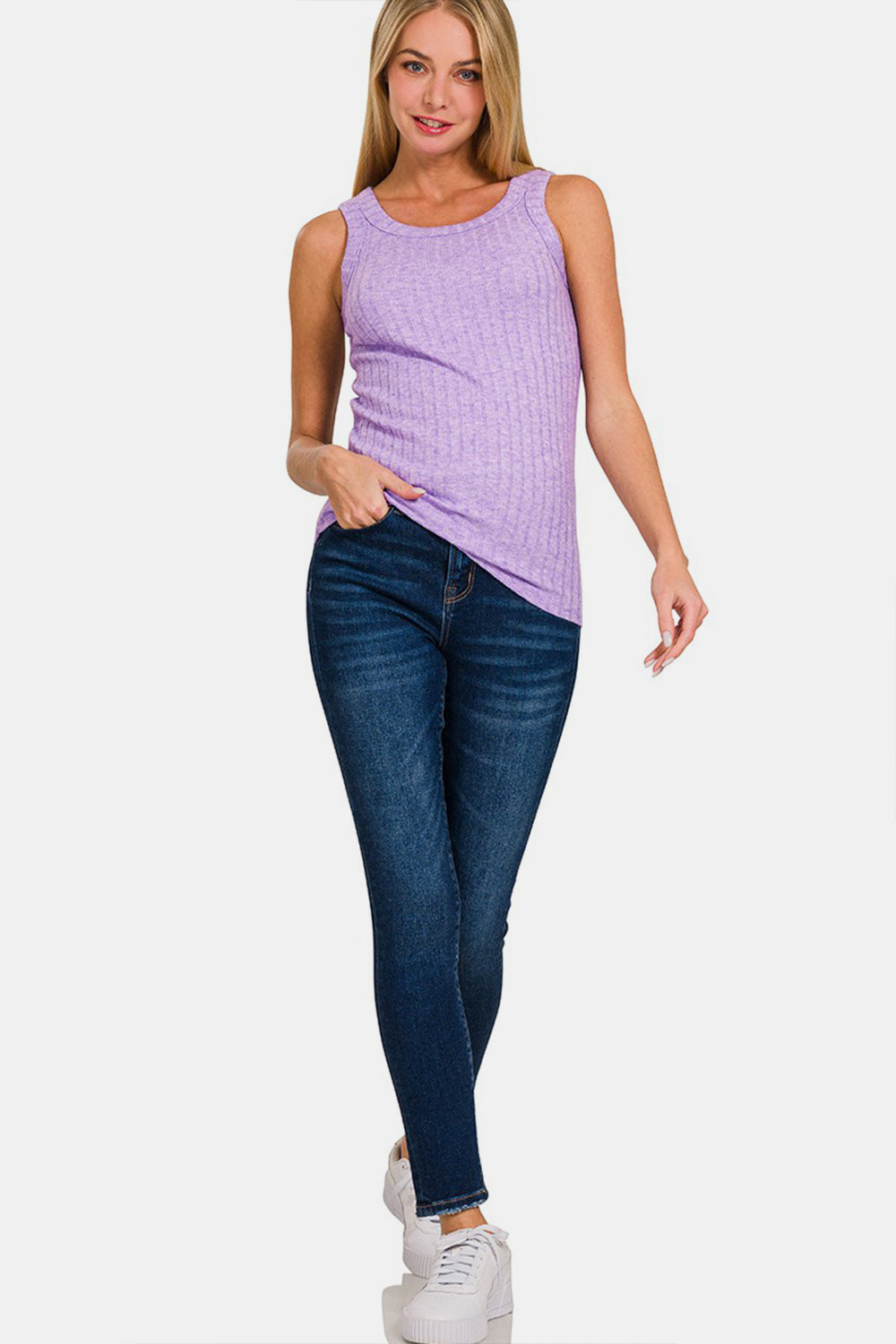 Zenana Ribbed Round Neck Tank Trandify deal