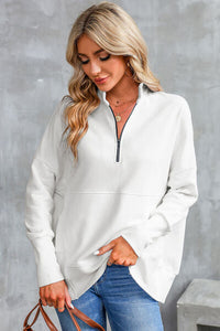 Half Zip Pocketed Dropped Shoulder Sweatshirt Trandify deal