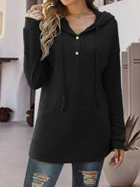 Half Button Up Drawstring Hoodie Trandify deal