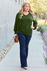 Basic Bae Full Size V-Neck Lantern Sleeve Blouse Trandify deal