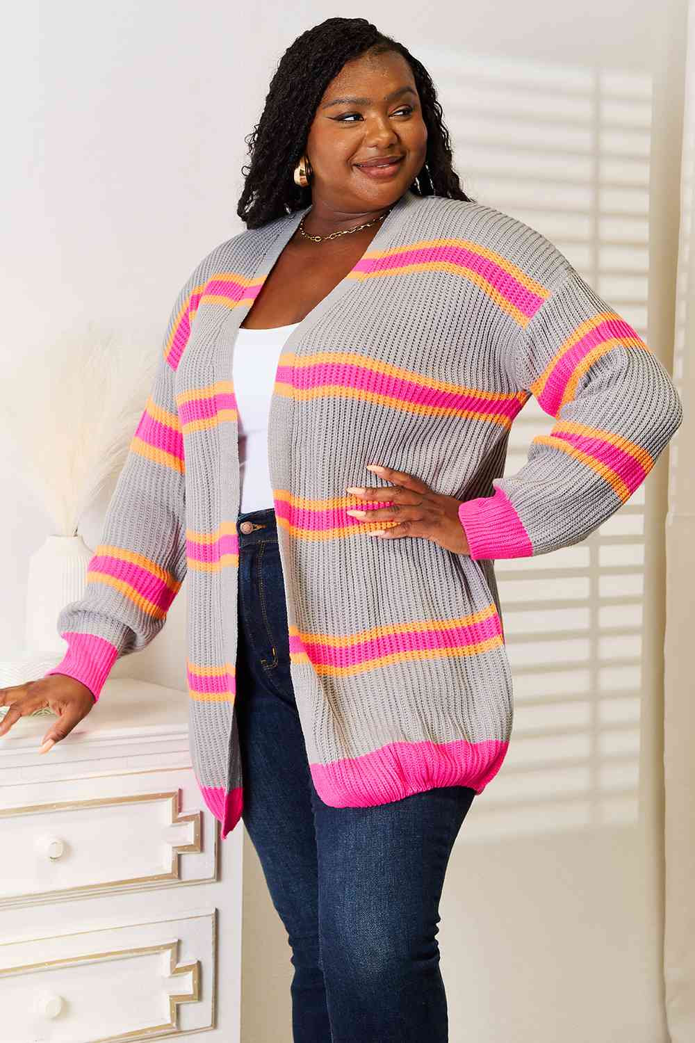 Woven Right Ribbed Long Sleeve Cardigan Trandify deal