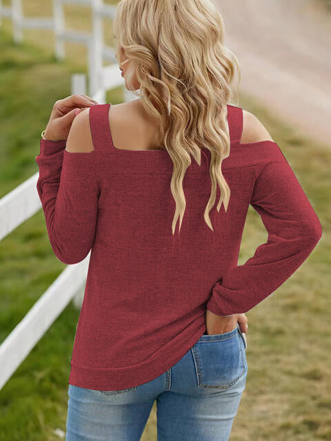 Full Size Cutout Cold Shoulder Blouse Trandify deal