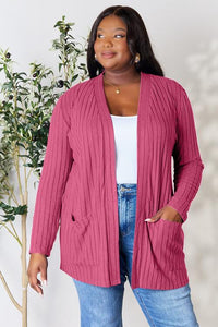 Basic Bae Full Size Ribbed Open Front Cardigan with Pockets Trandify deal
