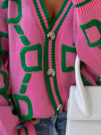 Geometric Dropped Shoulder Button Down Cardigan Trandify deal