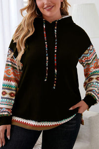 Plus Size Waffle-Knit Geometric Dropped Shoulder Hoodie Trandify deal