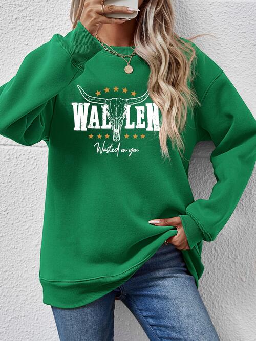 Graphic Round Neck Dropped Shoulder Sweatshirt Trandify deal